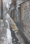'Backs, Rusholme, Manchester, 1970', 30 x 40cm, pastel