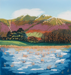 Skiddaw from Derwentwater, linoprint, 40x38cm