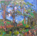'From a Railway Carriage', 30 x 30 cm, oil on canvas, Sold